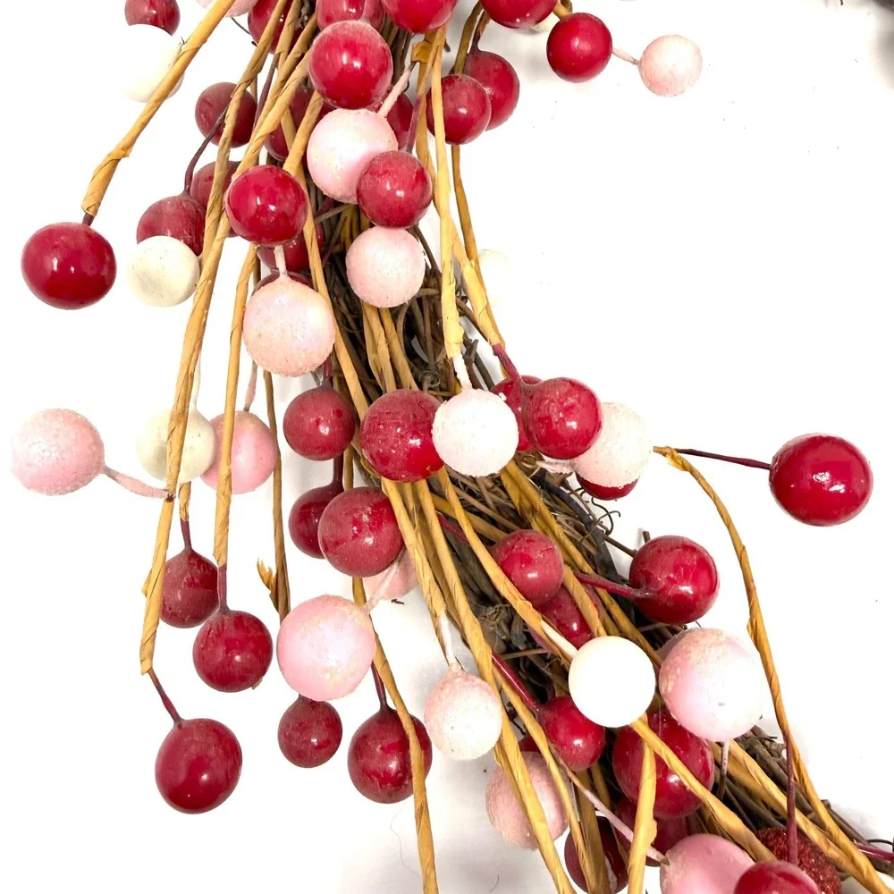 Red Pink White Berry Heart Wreath 16 Inch Valentine Day Grapevine Decor